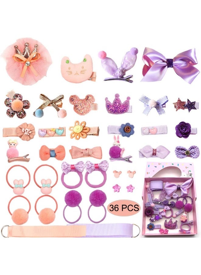 Scettar Baby Girl's Hair Clips Cute Hair Bows Baby Elastic Hair Ties Hair Accessories Ponytail Holder Hairpins Set For Baby Girls Teens Toddlers, Assorted styles, 36 pieces Pack (Purple) - Image 1